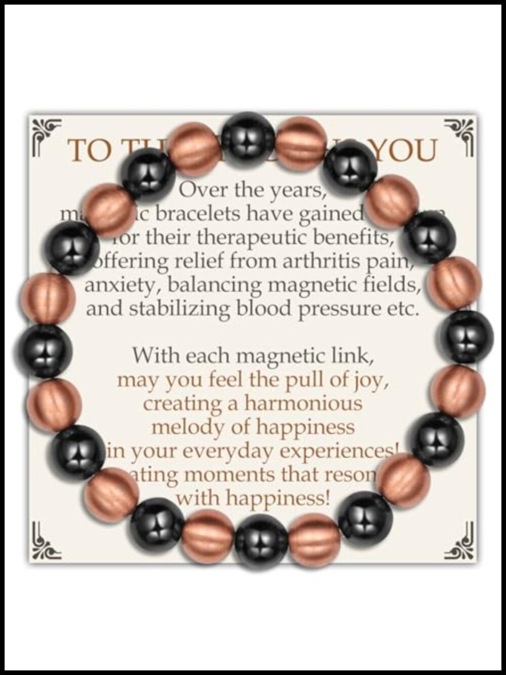 Pure Copper Magnetic Bead Bracelet, 99.99% Solid Copper & 3500 Gauss Hematite